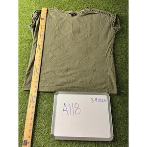 Banana Republic Womens S Olive Green Short Sleeve Top with Decorative Sleeve